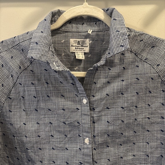 Barbour Women's LS Button Up Blue Gingham/Polkadot Shirt Size 8 - Picture 2 of 4